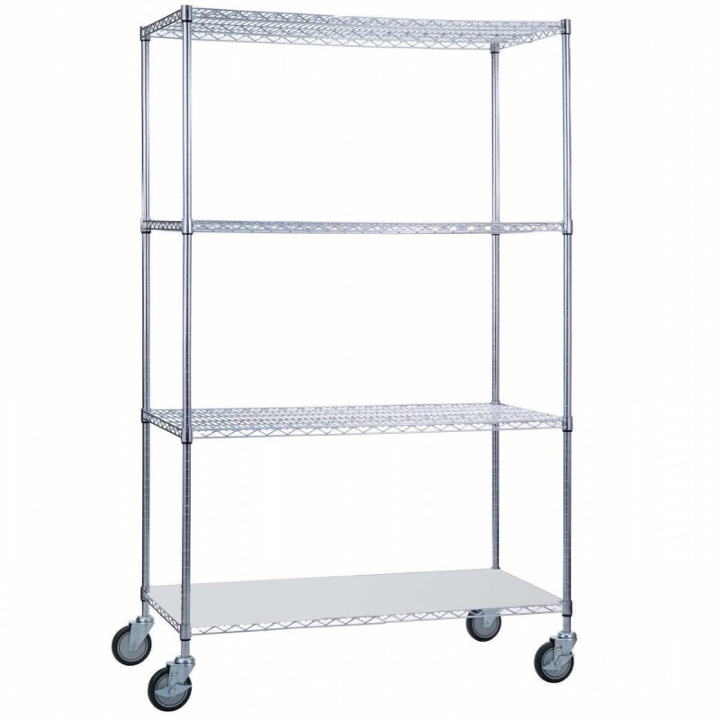 R&B Wire Rolling Wire Shelving Cart 18 x 36 x 78 With Solid Bottom - (72"ht. Poles)