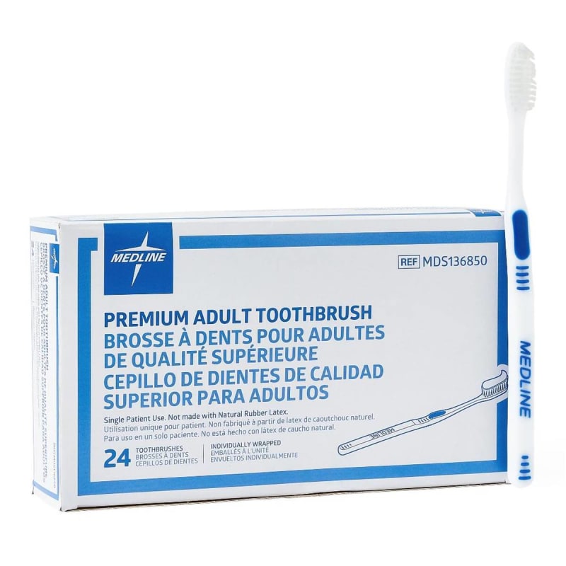 Medline Toothbrush Medline Blue / White Adult Soft