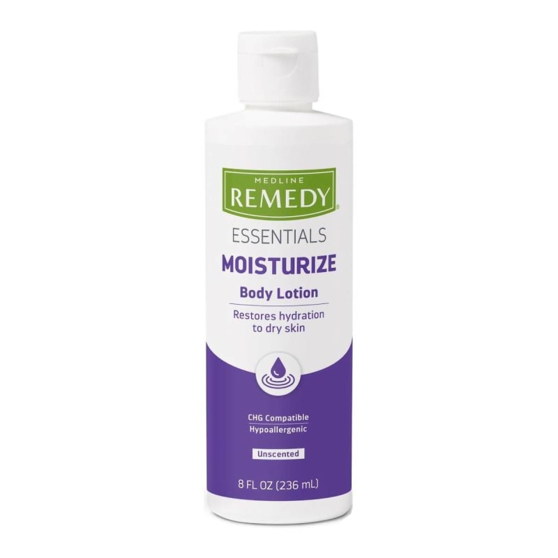Medline Hand and Body Moisturizer Medline RemedyÂ® Essentials Moisturize 8 oz. Bottle Unscented Lotion CHG Compatible