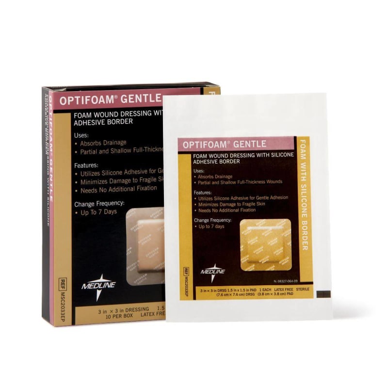 Medline Foam Dressing Optifoam® Gentle 3 X 3 Inch With Border Waterproof Backing Silicone Border Square Sterile Medline Foam Dressing Optifoam® Gentle 3 X 3 Inch With Border Waterproof Backing Silicone Border Square Sterile