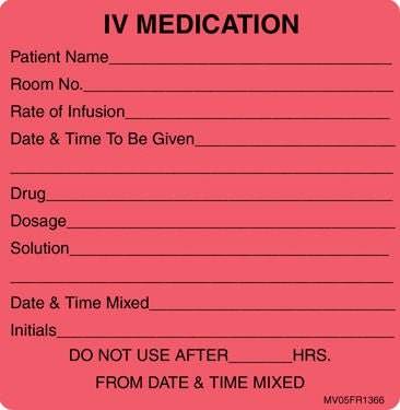 PDC Healthcare Pre-Printed Label MedVisionÂ® Anesthesia Label Fluorescent Red Paper IV Medication Added Black Syringe Label 2-7/16 X 2-1/2 Inch