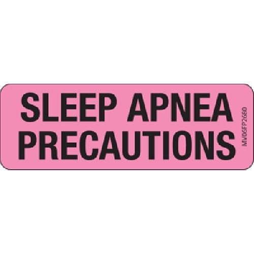 PDC Healthcare Pre-Printed Label MedVisionÂ® Auxiliary Label Pink Paper SLEEP APNEA PRECAUTIONS Black Alert Label 1 X 2-15/16 Inch