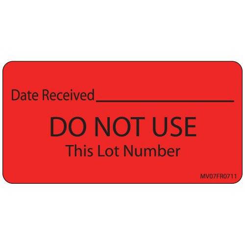 PDC Healthcare Pre-Printed / Write On Label MedVision® Auxiliary Label Red Paper DATE RECEIVED_______/DO NOT USE This Lot Number Black Quality Control Label 1-1/2 X PDC Healthcare Pre-Printed / Write On Label MedVision® Auxiliary Label Red Paper DATE RECEIVED_______/DO NOT USE This Lot Number Black Quality Control Label 1-1/2 X