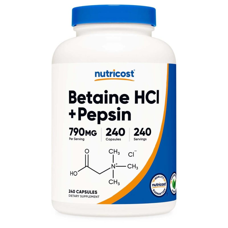 Nutricost Dietary Supplement nutricostÂ® Betaine HCl / Pepsin 790 mg Strength Capsule 240 Per Bottle