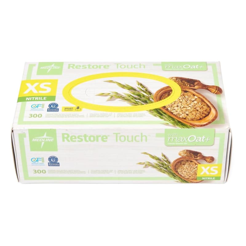 Medline Exam Glove Restore® Touch X-Small 300 per Box NonSterile Nitrile Standard Cuff Length Textured Fingertips Green Chemo Tested Medline Exam Glove Restore® Touch X-Small 300 per Box NonSterile Nitrile Standard Cuff Length Textured Fingertips Green Chemo Tested
