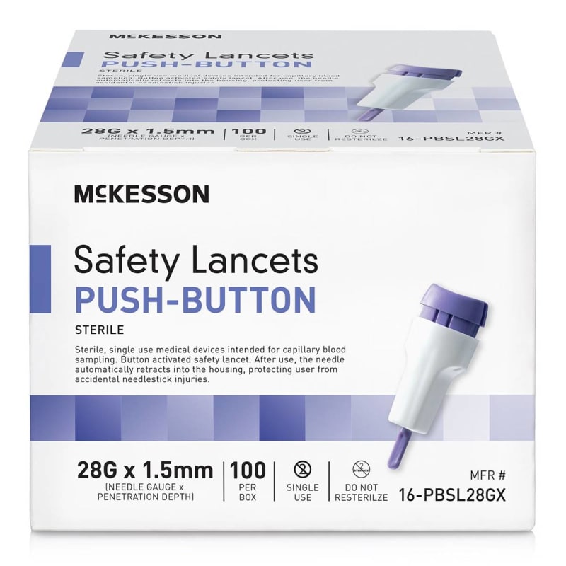 Links Medical Safety Lancet ONE-CARE® 28 Gauge Retractable Push Button Activation Finger Links Medical Safety Lancet ONE-CARE® 28 Gauge Retractable Push Button Activation Finger