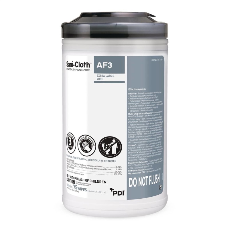 Professional Disposables Sani-ClothÂ® AF3 Germicidal Extra Large Disinfectant Wipes, Canister, 75 ct.