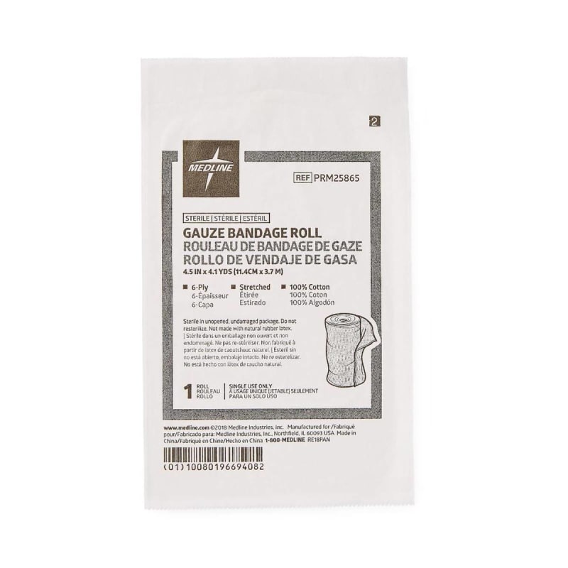 Medline Caring® Sterile Fluff Bandage Roll, 4-1/2 Inch x 4-1/10 Yard, 6-Ply Medline Caring® Sterile Fluff Bandage Roll, 4-1/2 Inch x 4-1/10 Yard, 6-Ply