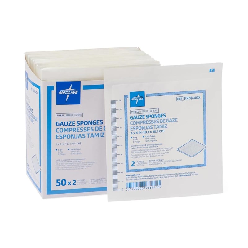 Medline CaringÂ® Sterile Gauze Sponge, 4 x 4 Inch, 8-Ply