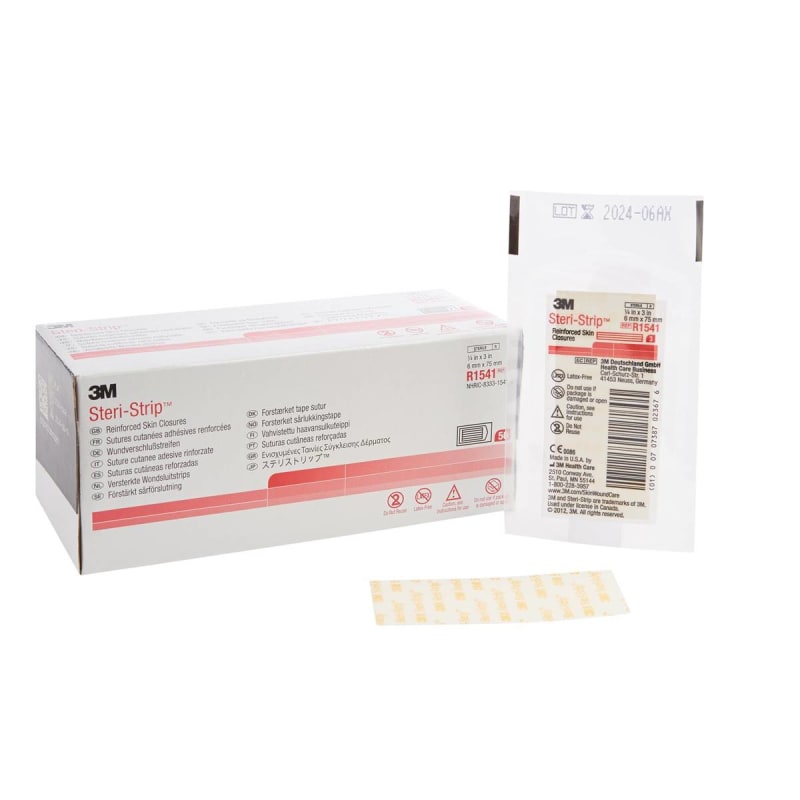 Solventum Corporation 3M Steri-Strip Skin Closure Strips, 1/4 inch x 3 Inch, Reinforced Strip, White