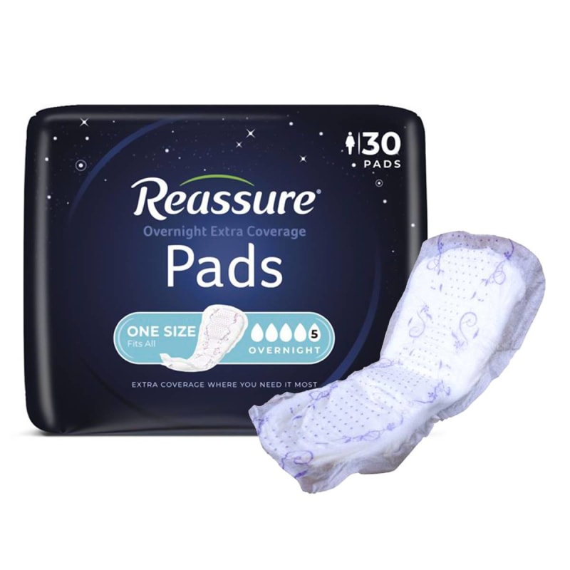 Attends Healthcare Products Incontinence Liner Reassure® Overnight Extra Coverage 7-1/2 X 14-1/2 Inch Heavy Absorbency Polymer Core One Size Fits Most Attends Healthcare Products Incontinence Liner Reassure® Overnight Extra Coverage 7-1/2 X 14-1/2 Inch Heavy Absorbency Polymer Core One Size Fits Most