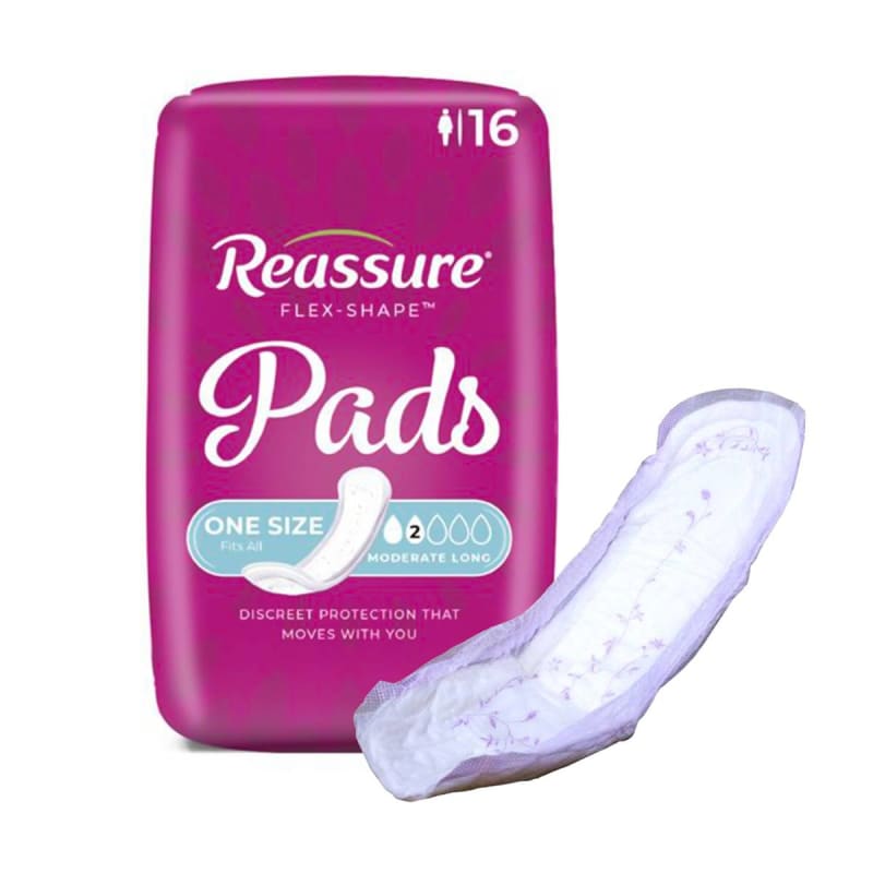Attends Healthcare Products Incontinence Liner Reassure® Flex-Shape Pad™ Long Moderate Absorbency Polymer Core One Size Fits Most Attends Healthcare Products Incontinence Liner Reassure® Flex-Shape Pad™ Long Moderate Absorbency Polymer Core One Size Fits Most