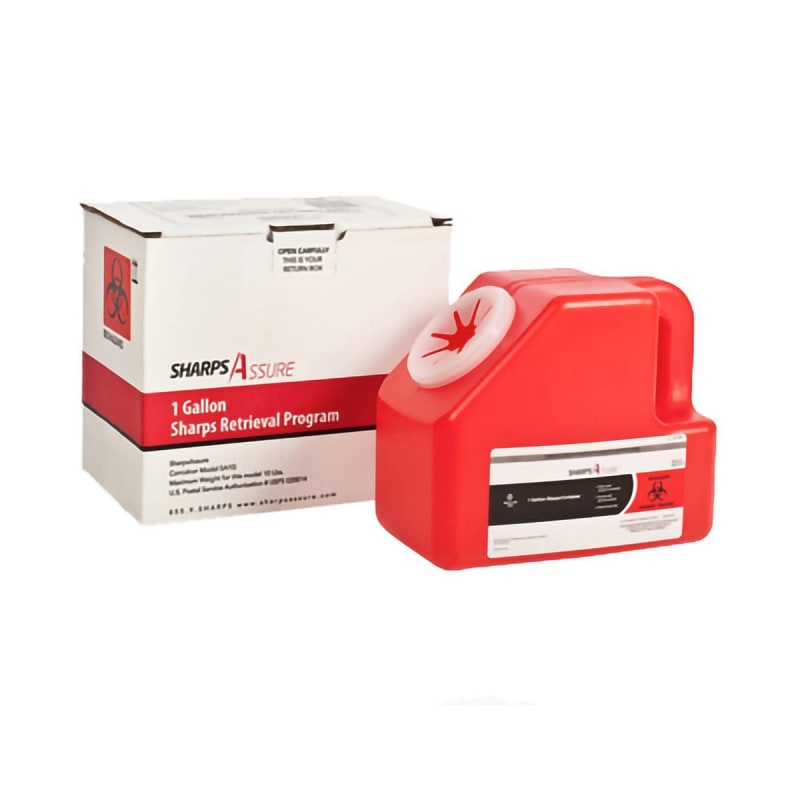 Sharps Assure LLC Sharps Assure Mail-Back Sharps Container, 1 Gallon, 9 x 5.5 x 7.3 Inch