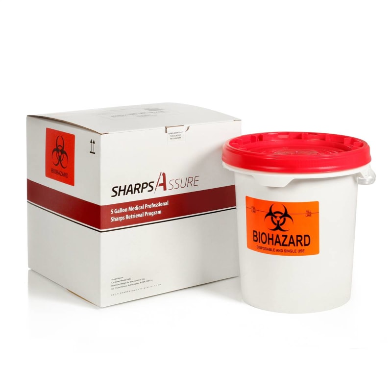 Sharps Assure LLC Mailback Sharps Container Sharps Assure White Base 14 H X 15 W X 14 l Inch Horizontal / Vertical Entry 5 Gallon Sharps Assure LLC Mailback Sharps Container Sharps Assure White Base 14 H X 15 W X 14 l Inch Horizontal / Vertical Entry 5 Gallon
