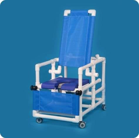 IPU Commode / Shower Chair ipu® Fixed Arms PVC Frame Reclining Backrest 24 Inch Seat Width 300 lbs. Weight Capacity IPU Commode / Shower Chair ipu® Fixed Arms PVC Frame Reclining Backrest 24 Inch Seat Width 300 lbs. Weight Capacity