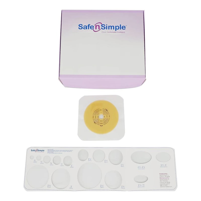 Safe N Simple Ostomy Barrier Trim to Fit, Standard Wear Flexible Tape 57 mm Flange Red Code System Up to 1-3/4 Inch Opening 5 X 5 Inch