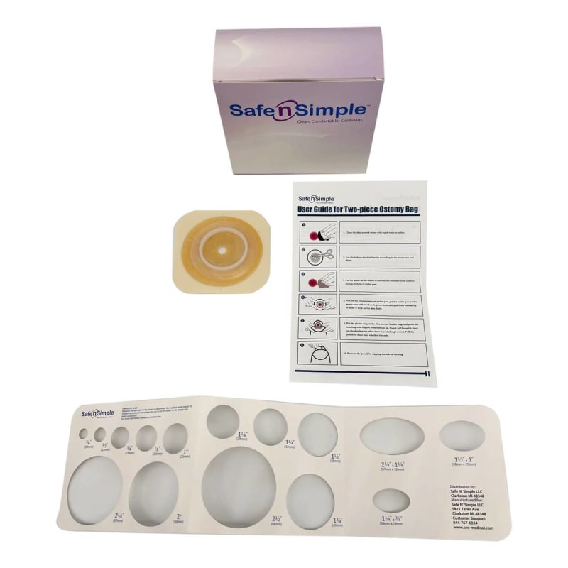 Safe N Simple Ostomy Barrier Trim to Fit, Extended Wear Without Tape 45 mm Flange Hydrocolloid Up to 1-1/4 Inch Opening 4 X 4 Inch Safe N Simple Ostomy Barrier Trim to Fit, Extended Wear Without Tape 45 mm Flange Hydrocolloid Up to 1-1/4 Inch Opening 4 X 4 Inch