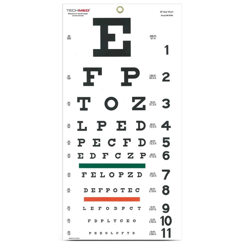 Dukal Tech-MedÂ® Snellen Eye Test Chart, Wall Mounted, Matte Finish, 11 x 22 Inch