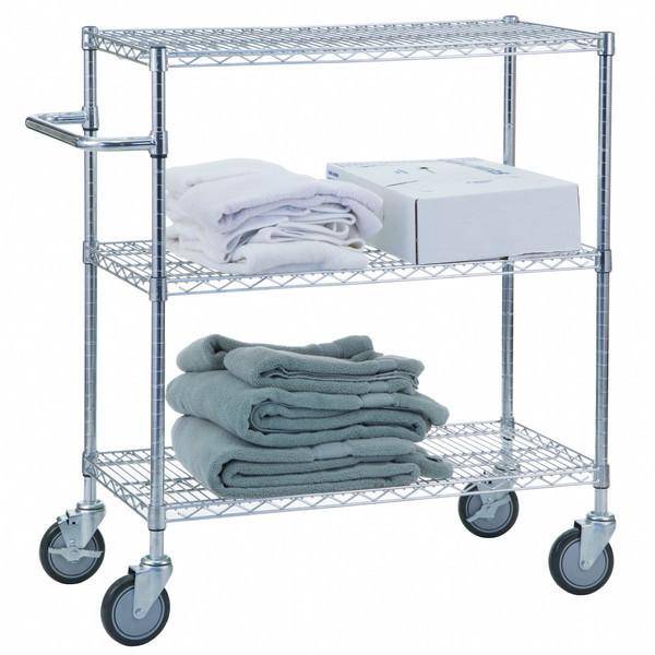 R&B Wire Triple Shelf Utility Cart 18" x 48" R&B Wire Triple Shelf Utility Cart 18" x 48"
