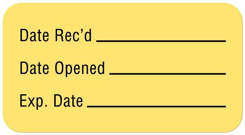 United Ad Label Pre-Printed / Write On Label Auxiliary Label Yellow Paper Date Rec'D __________ / Date Opened __________ / Exp. Date __________ Quality Control Label