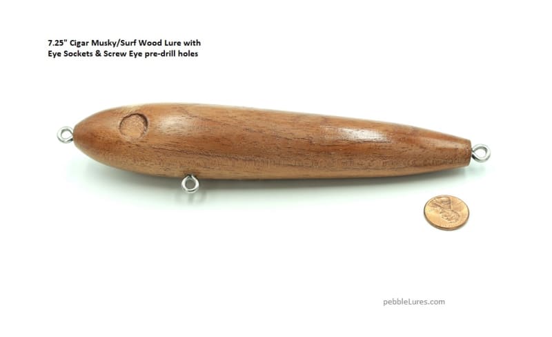 X Large 7.25" inch wood Musky & Surf Fishing lure blank | with eye sockets and pilot holes for screw eyes