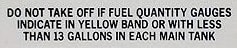 Instrument Panel- Takeoff Fuel Quantity Decal