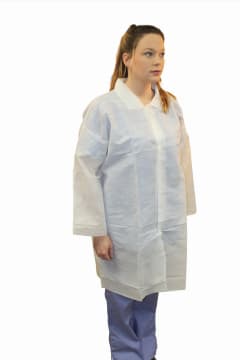ProLite® Lab Coat Snap Front No Pockets Long Sleeve Open Wrists, White, Disposable, (30/pk)