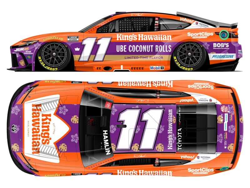 **Preorder** DENNY HAMLIN 2026 KING'S HAWAIIAN UBE COCONUT ROLLS 1:24 COLOR CHROME ARC DIECAST