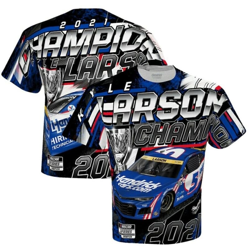 2021 Kyle Larson #5 Nascar Champion Sublimated Dry Fit Adult T-Shirt Size Medium