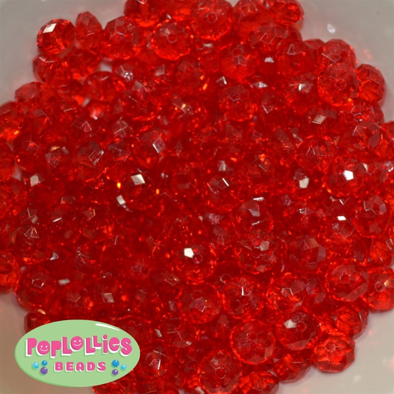 12mm Clear Red Abacus Acrylic Beads