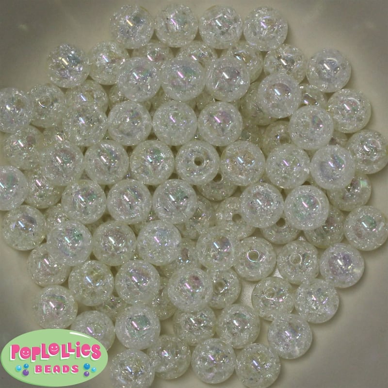 12mm White Crackle Bubblegum Beads sold in packages of 50 beads