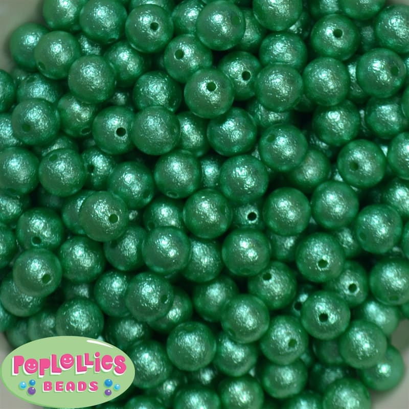 12mm Emerald Green Crinkle Pearl Bubblegum Beads