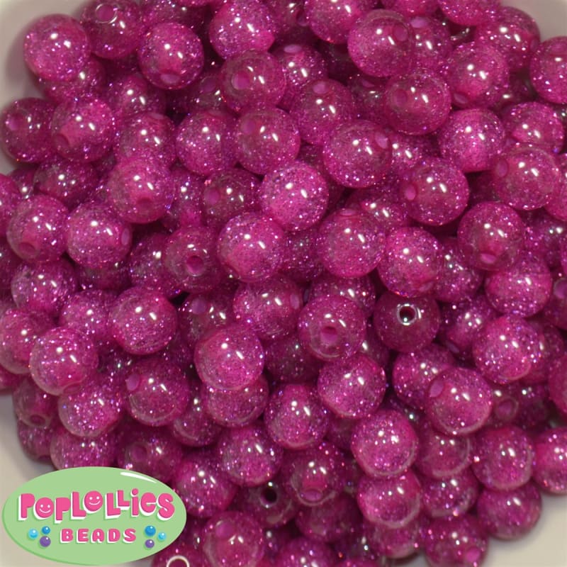 12mm Hot Pink Glitter Bubblegum Beads