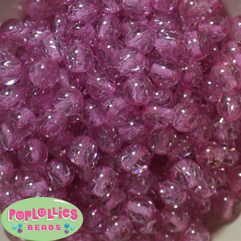 12mm Clear Pink Glitter Beads