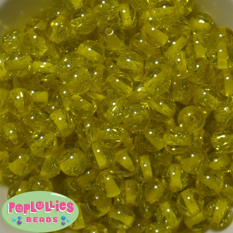 12mm Clear Yellow Glitter Bubblegum Beads