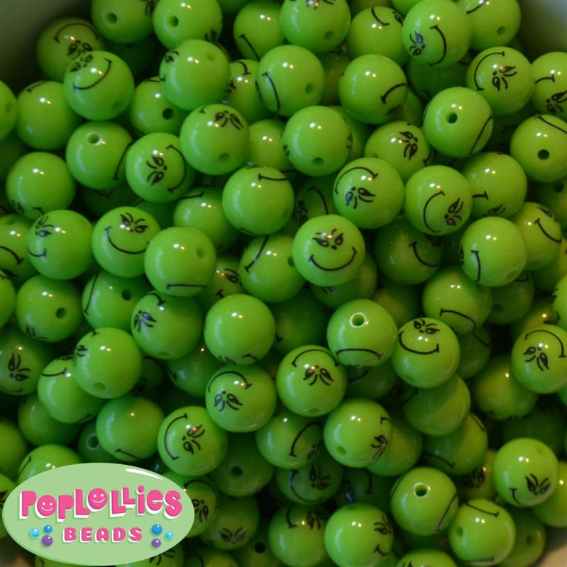 12mm Grinch Print Bubblegum Beads