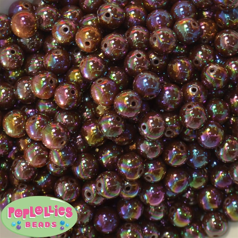 12mm Cocoa Brown AB Finish Miracle Acrylic Bubblegum Beads