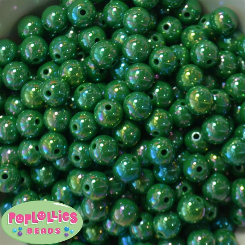 12mm Emerald Green AB Finish Miracle Acrylic Bubblegum Beads
