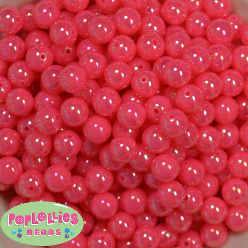 12mm Neon Hot Pink AB Finish Miracle Acrylic Bubblegum Beads