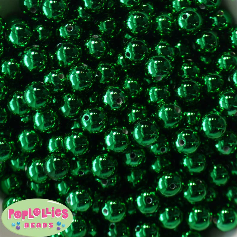 12mm Shiny Green Mirror Bubblegum Beads