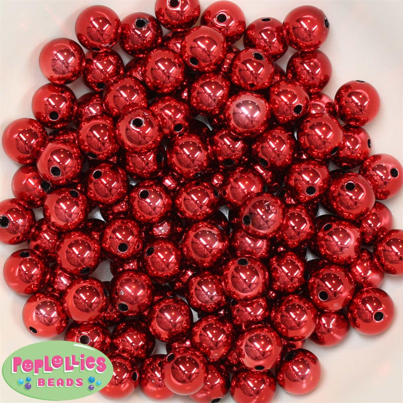 12mm Shiny Red Mirror Bubblegum Beads