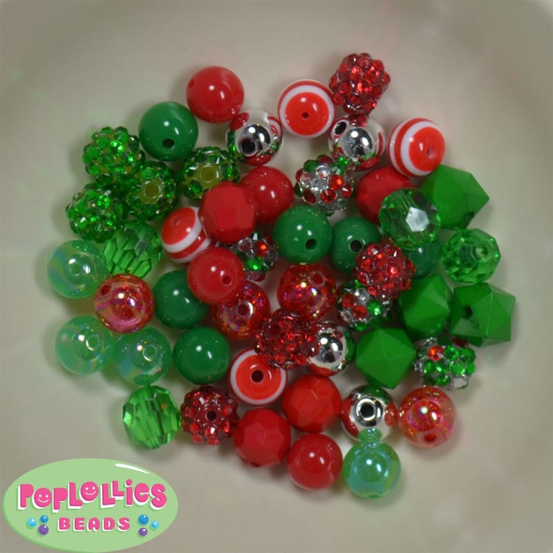 12mm Mixed Style Christmas Acrylic Beads sold in packages of 50 beads