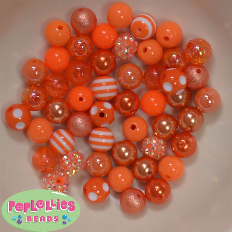 12mm Mixed Style Orange Acrylic Beads sold in packages of 50 beads