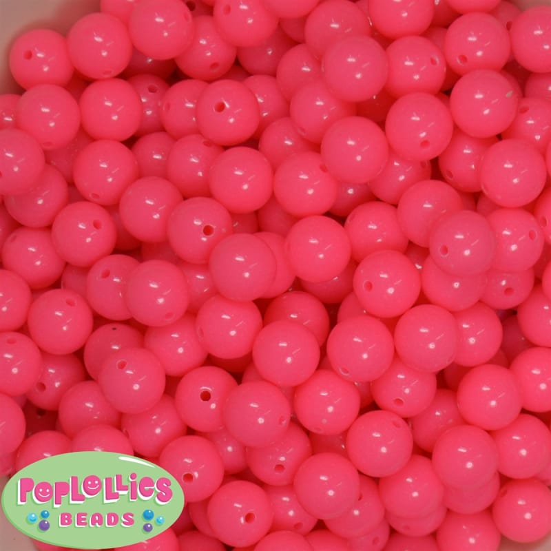 12mm Neon Pink Acrylic Bubblegum Beads sold in packages of 50 beads