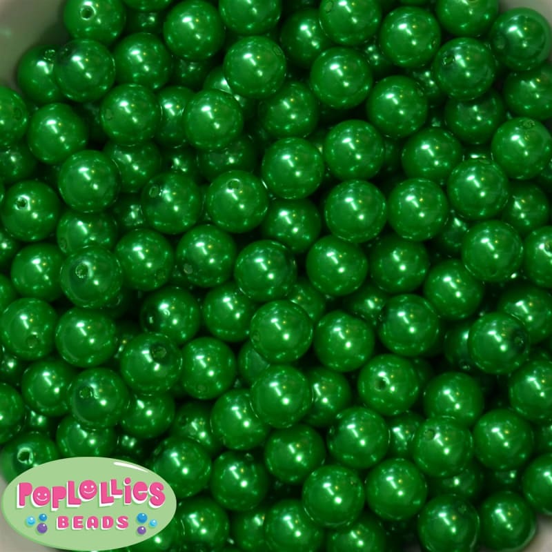 12mm Christmas Green Faux Pearl Beads sold in packages of 50 beads
