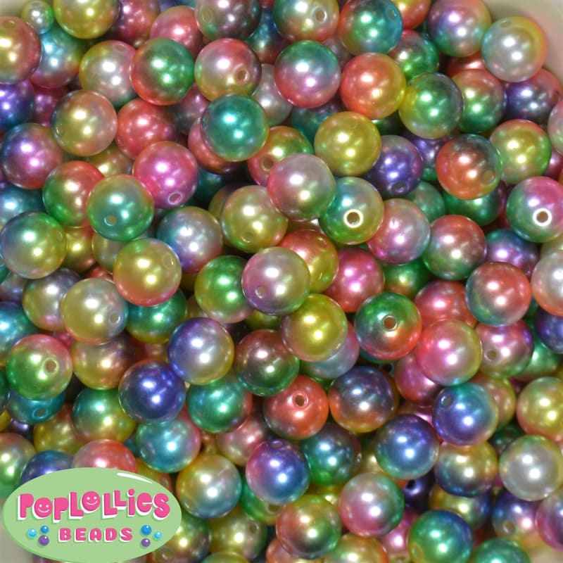 12mm Rainbow Faux Pearl Acrylic Bead Ombre  sold in packages of 40 beads