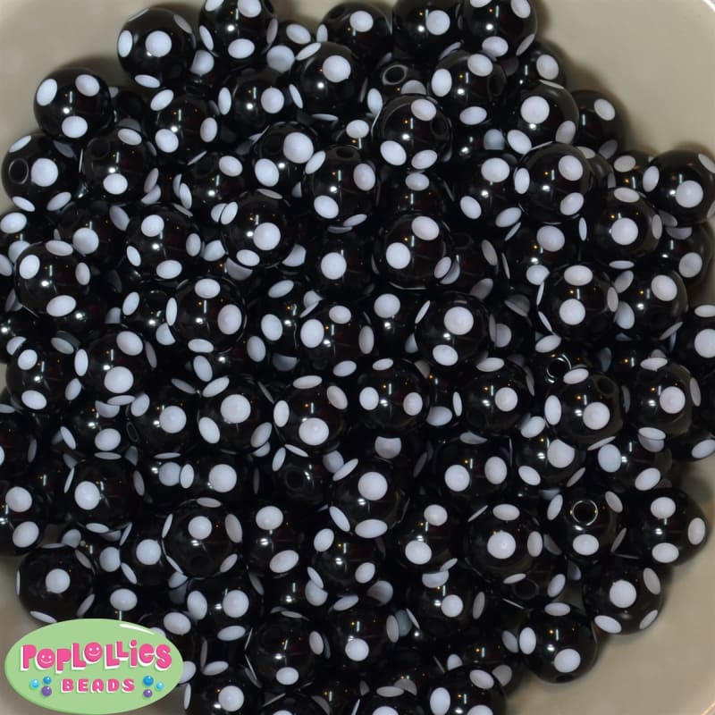 12mm Black Polka Dot Bubblegum Beads sold in packages of 50 beads