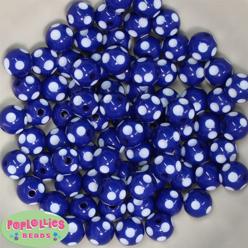 12mm Royal Blue Polka Dot Bubblegum Beads sold in packages of 50 beads