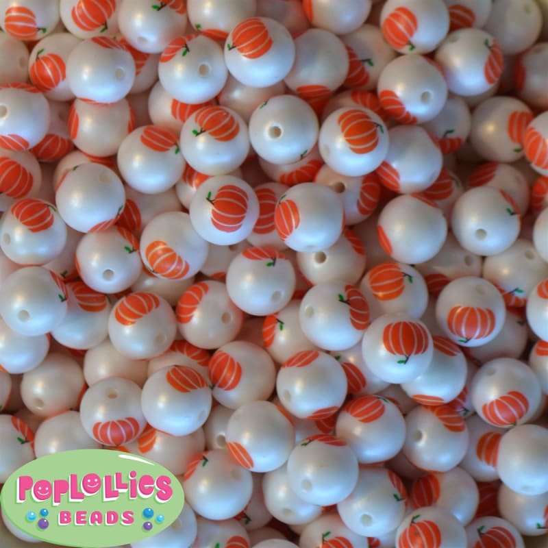 12mm Pumpkin Print Bubblegum Beads