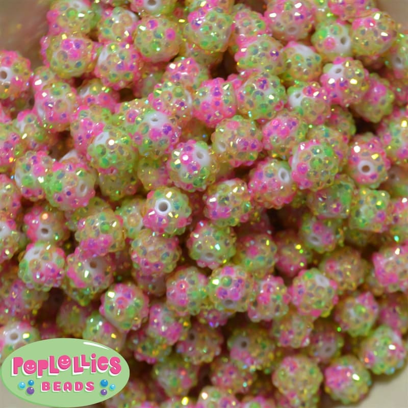 12mm spring Confetti Rhinestone Bubblegum Beads